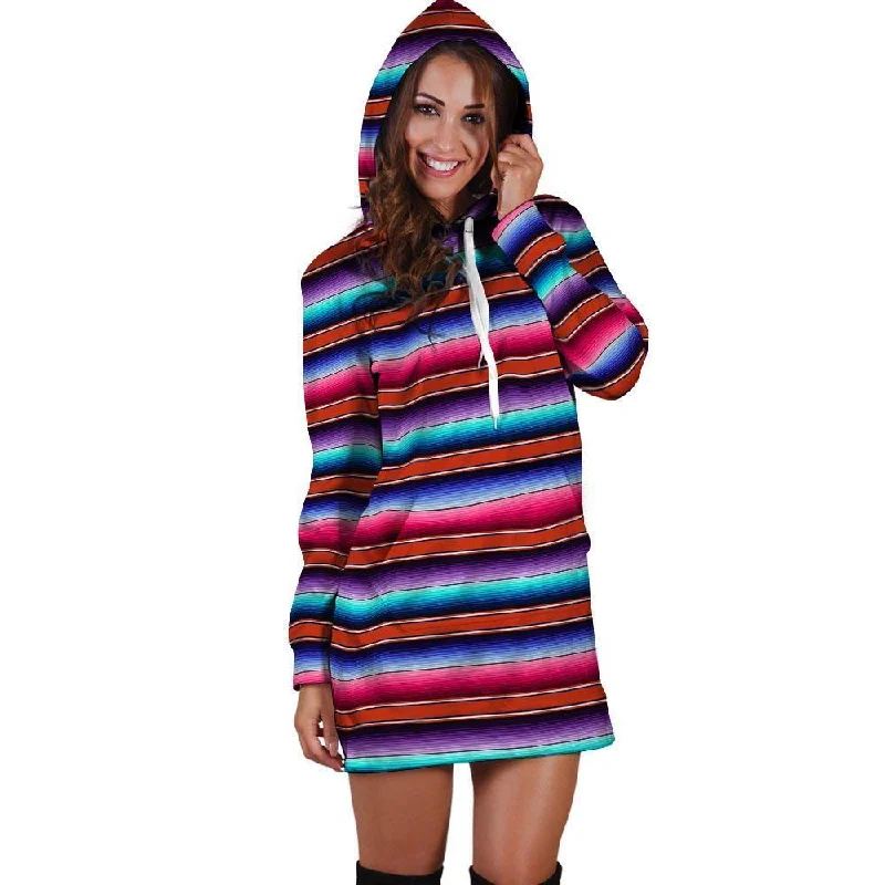 Baja Serape Hoodie Dress Hoodie with Stripes Bold Sporty