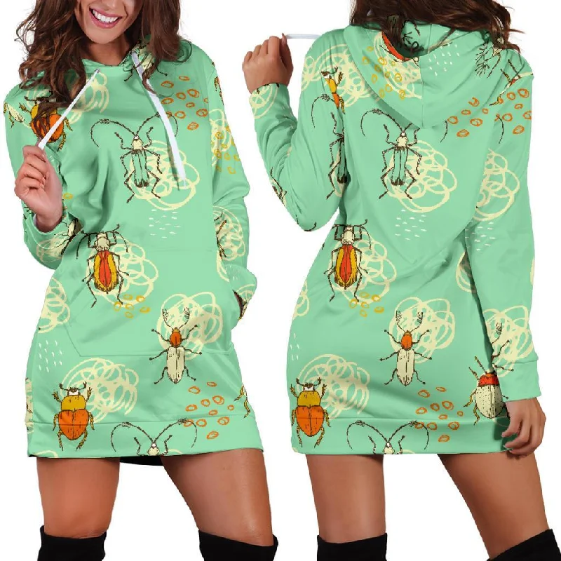 Bug Print Pattern Women Hoodie Dress Hoodie with Button Classic Timeless