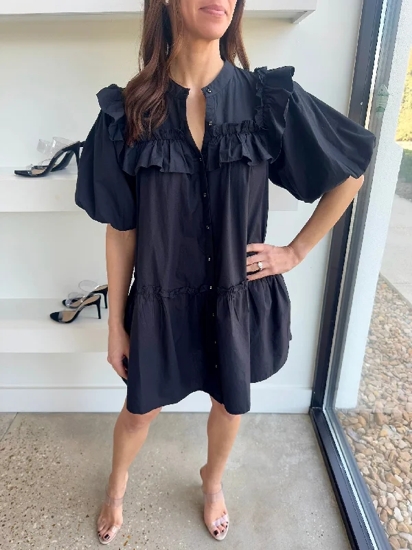 Black Tatiana Mini Dress Stylish Short-Sleeve Mini Dress