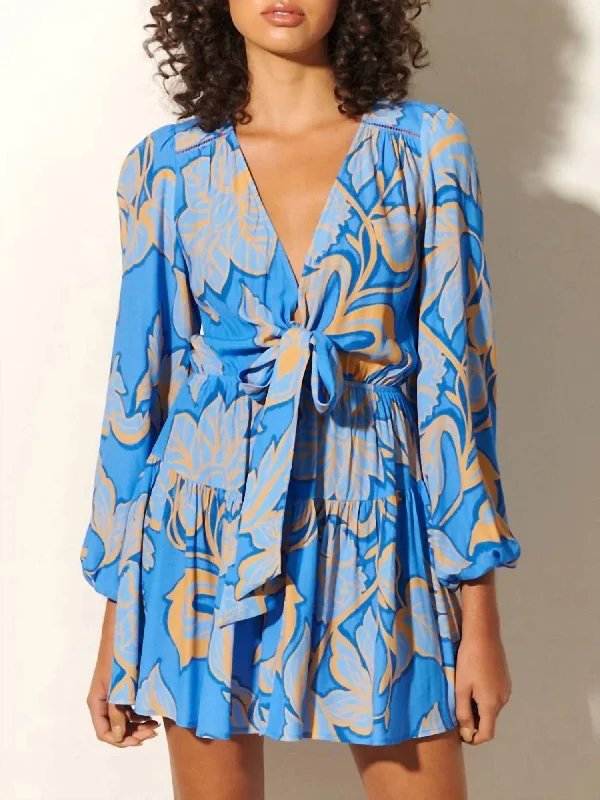 Taniana Tie Front Mini Dress In Blue Floral Tunics Mesh breathable