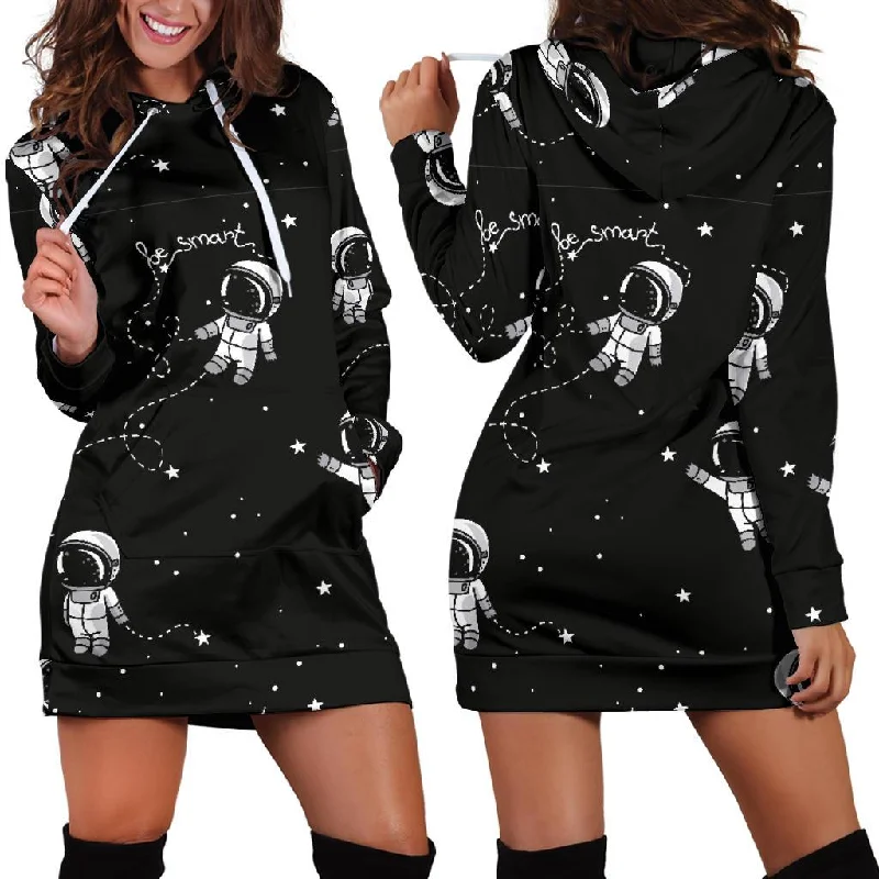 Astronaut Pattern Print Women Hoodie Dress Hoodie with Turtle Neck Cozy Winter