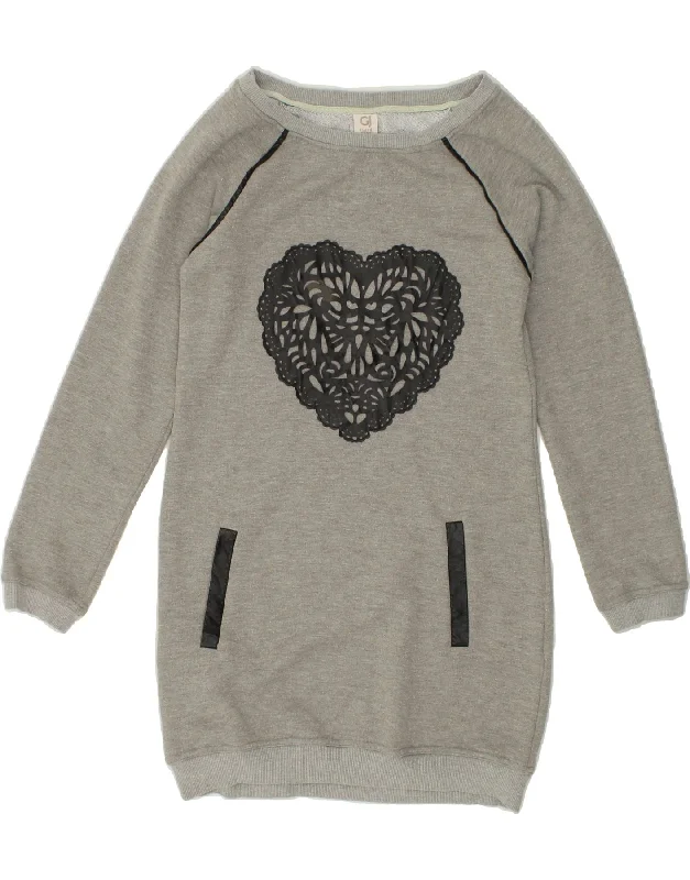 GAUDI Womens Graphic Sweatshirt Jumper Dress UK 10 Small Grey Cotton Hoodie with Snap Buttons Easy Quick GAUDI Womens Graphic Sweatshirt Jumper Dress UK 10 Small Grey Cotton Hoodie with Snap Buttons Easy Quick