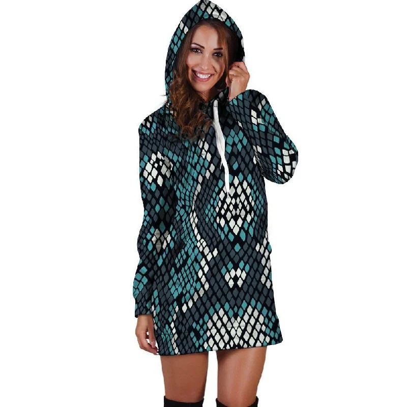 Blue Snakeskin Hoodie Dress Hoodie with Lace Feminine Delicate