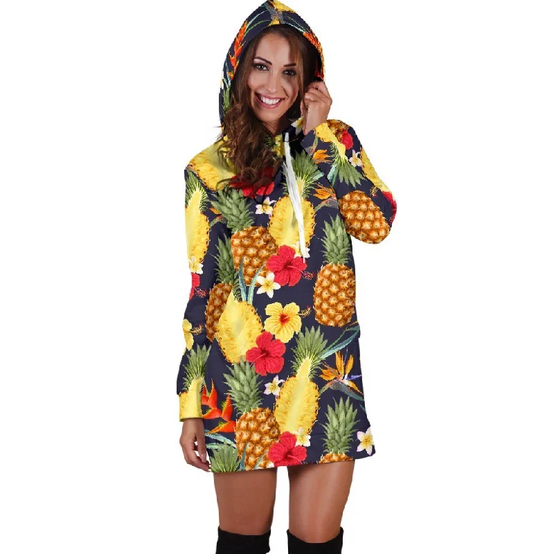 Women Tropical Hawaiian Hibiscus Pineapple Hoodie Dress Print Hoodie with Pocket Utility Practical Women Tropical Hawaiian Hibiscus Pineapple Hoodie Dress Print Hoodie with Pocket Utility Practical