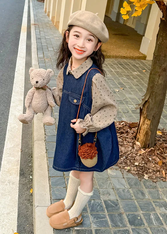 Style Denim Blue Print Patchwork Kids Long Dresses Lantern Sleeve TV032 Tunics Practical easy-care Style Denim Blue Print Patchwork Kids Long Dresses Lantern Sleeve TV032 Tunics Practical easy-care