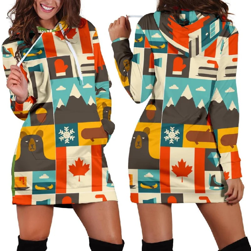 Canada Pattern Print Women Hoodie Dress Hoodie with Strings Custom Fit Adjustable