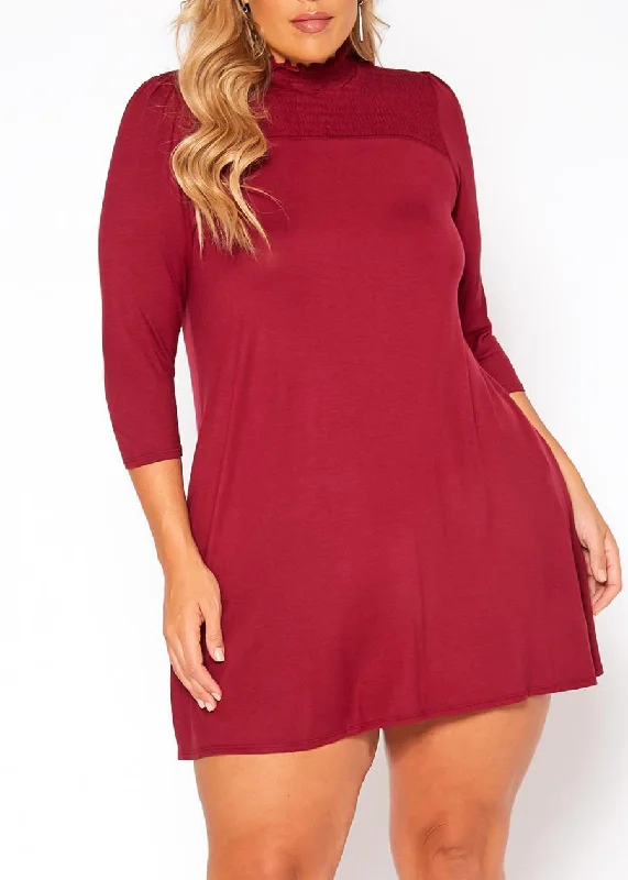 HI Curvy Plus Size Women Smocked Detail Mock Neck Mini Dress Tunics Custom made