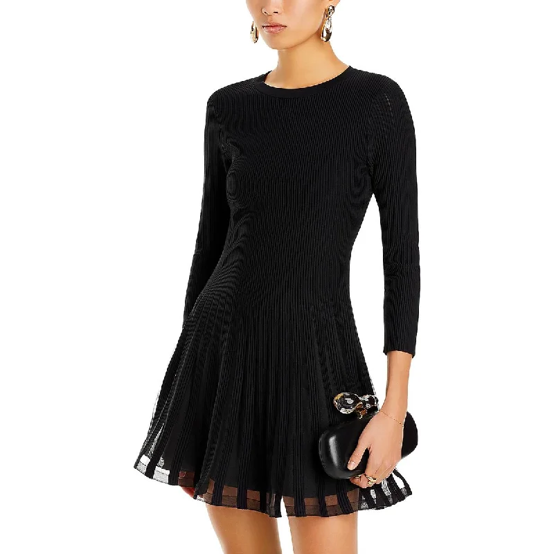 Tabitha Womens Long Sleeve Short Mini Dress Boat Neckline Classic