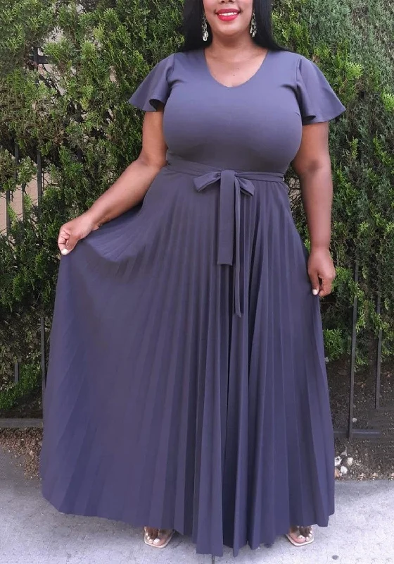 Hi Curvy Plus Size Women Pleated Flare Maxi Dress Tunics Luxurious high-end