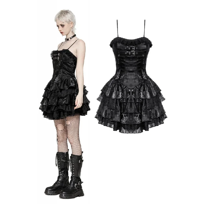 Women's Punk Layered Ruffled Party Slip Dress Tunics Hiking breathable