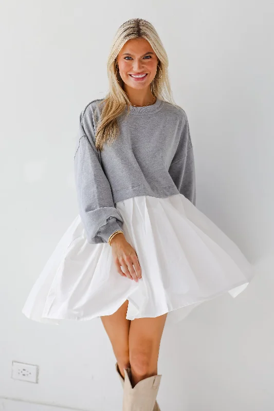 FINAL SALE - Contemporary Elegance Heather Grey Sweatshirt Dress Hoodie with Color Block Contrast Stylish FINAL SALE - Contemporary Elegance Heather Grey Sweatshirt Dress Hoodie with Color Block Contrast Stylish