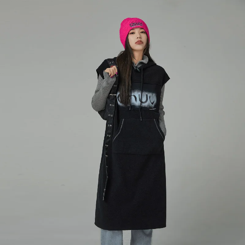 Chuu Loose Fit Hoodie Dress Hoodie with Slit Hem Functional Movement