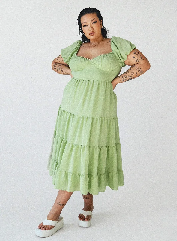 Danny Midi Dress Green Curve Shift Classic Vintage