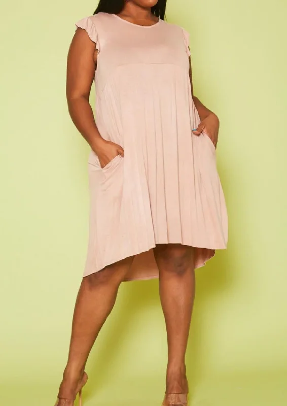 HI Curvy Plus Size Women Ruffle Sleeve Flare Mini Dress Tunics Chinos classic