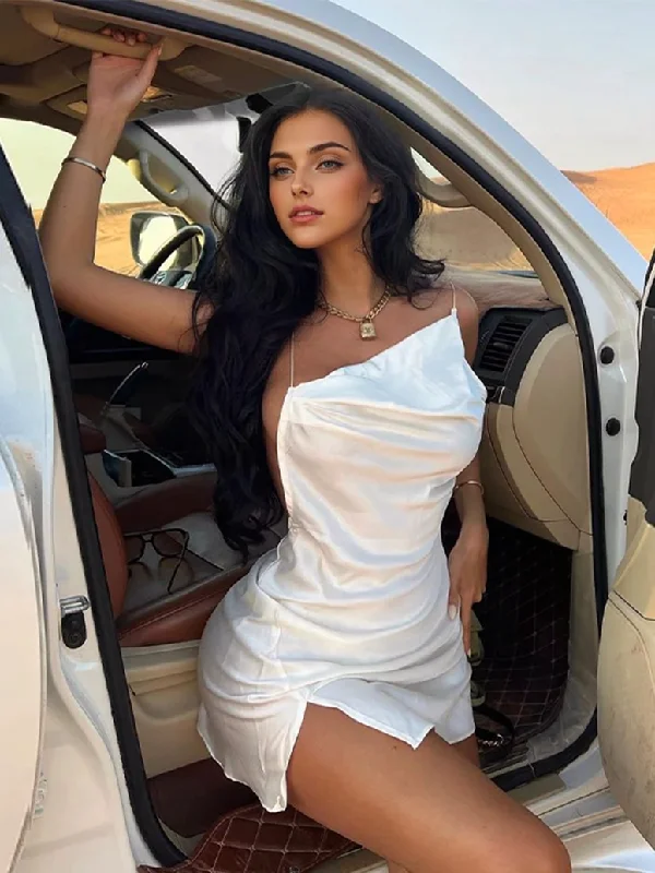 Julia Fashion - Sexy Halter Backless Satin White Mini Dress Fashionable Denim Mini Dress Julia Fashion - Sexy Halter Backless Satin White Mini Dress Fashionable Denim Mini Dress