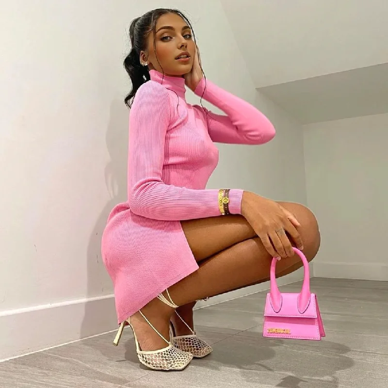 Julia Fashion - Sexy Ribbed Turtleneck Long Sleeve Bodycon Mini Dress Stylish Sweetheart Mini Dress Julia Fashion - Sexy Ribbed Turtleneck Long Sleeve Bodycon Mini Dress Stylish Sweetheart Mini Dress