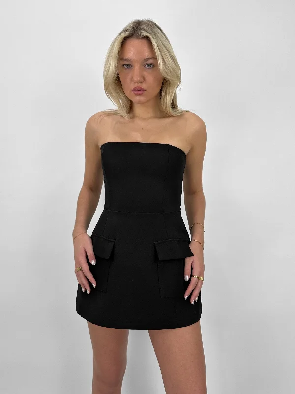 Tube Top Mini Dress With Pockets Trendy Mesh Mini Dress