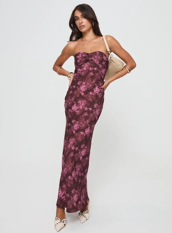 Abeila Strapless Maxi Dress Burgundy Tunics Designer luxury