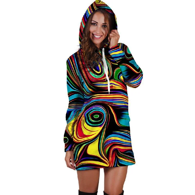 Abstract Wavy Hoodie Dress Hoodie with Monochrome Minimalist Simple