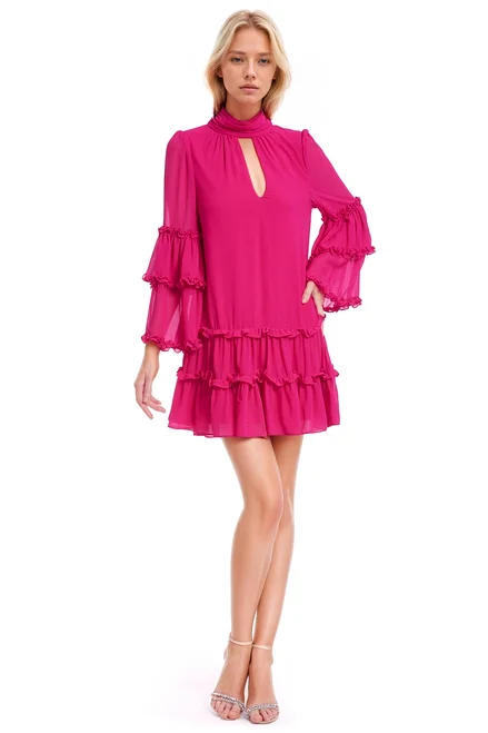 Charming Ruffle Mini Dress Chic Puff Sleeve Mini Dress