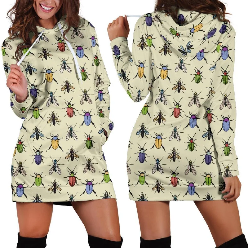 Bug Pattern Print Women Hoodie Dress Hoodie with Drawcord Adjustable Secure