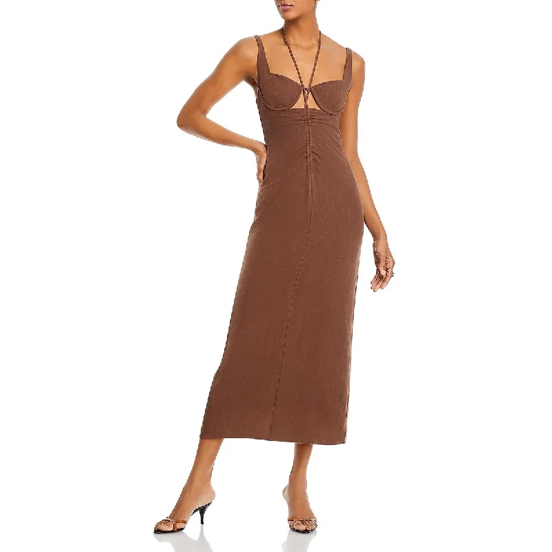Womens Cut-Out Tie-Neck Midi Dress Tunics Practical easy-care