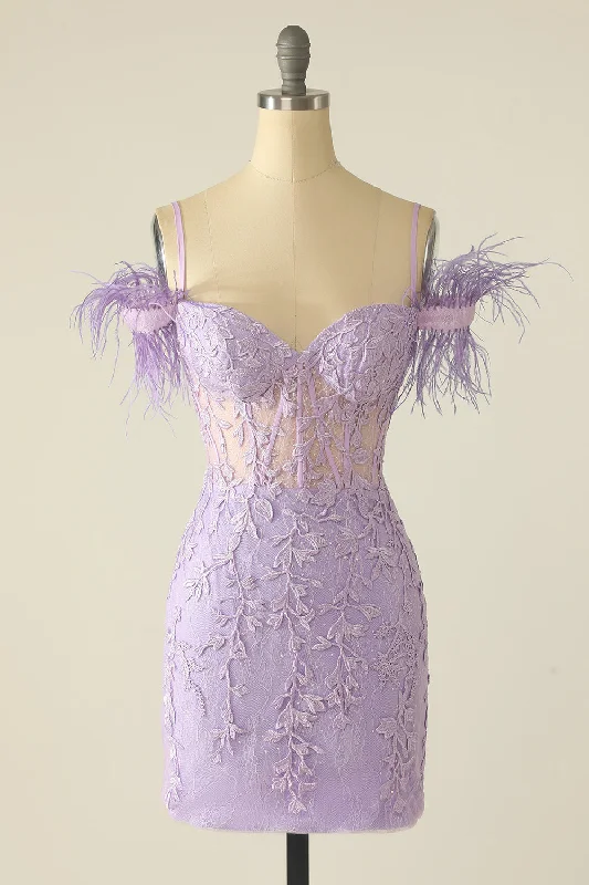Tight Lavender Lace Straps Mini Dress Classic Black Mini Dress