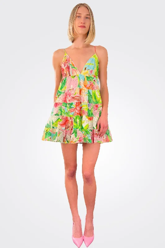 Lora Mini Dress - Hibiscus Print Cozy Cowl Neck Mini Dress