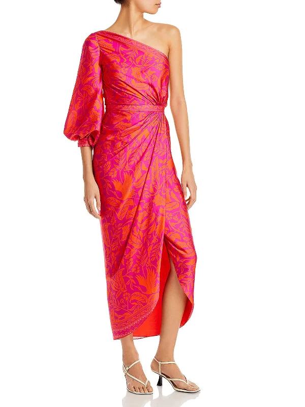 Womens Printed Satin Evening Dress Tunics Chic fashionable