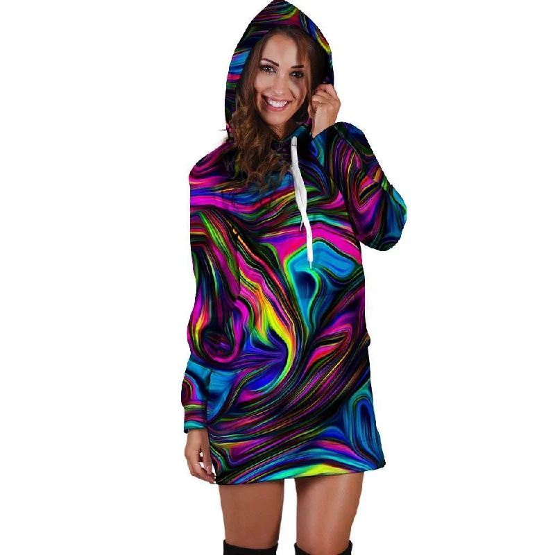 Abstract Psychedelic Hoodie Dress Hoodie with Longline Fit Extended Stylish