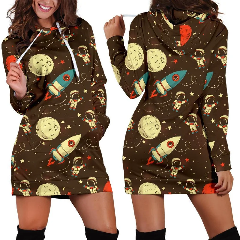Astronaut Space Pattern Print Women Hoodie Dress Hoodie with High Neck Warm Protective Astronaut Space Pattern Print Women Hoodie Dress Hoodie with High Neck Warm Protective