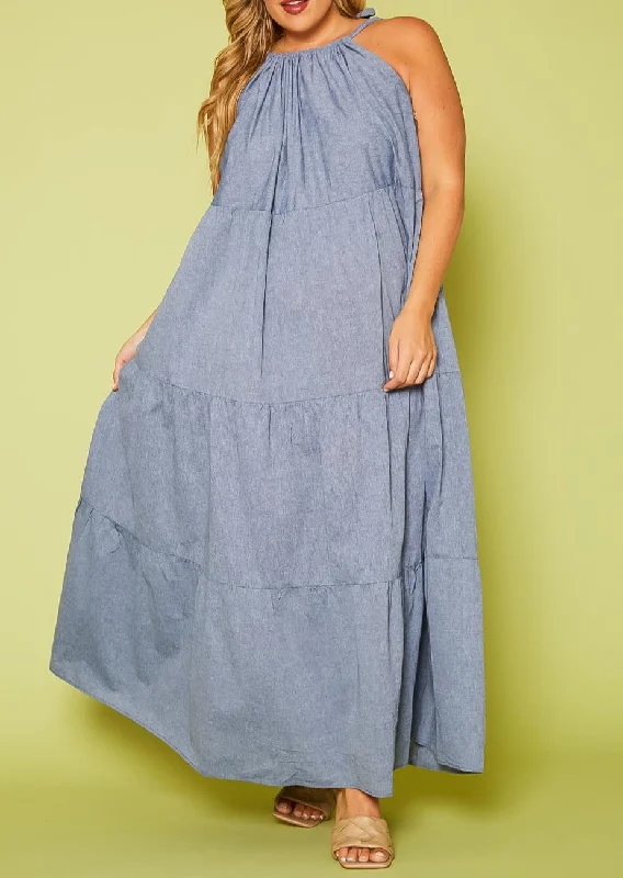 Hi Curvy Plus Size Women Halter Neck Flare Maxi Dress Tunics Party sparkling