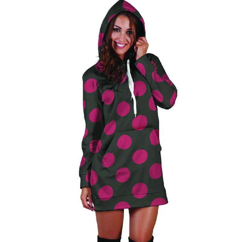 Black And Maroon Polka Dot Hoodie Dress Hoodie with Print Artistic Unique