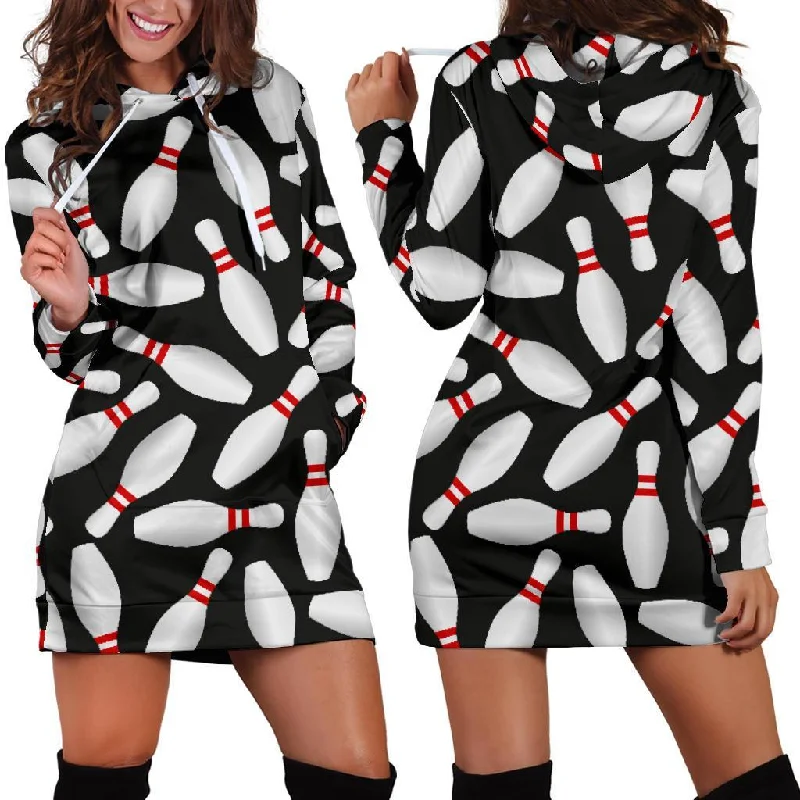 Bowling Print Pattern Women Hoodie Dress Hoodie with Emblem Brand Identity