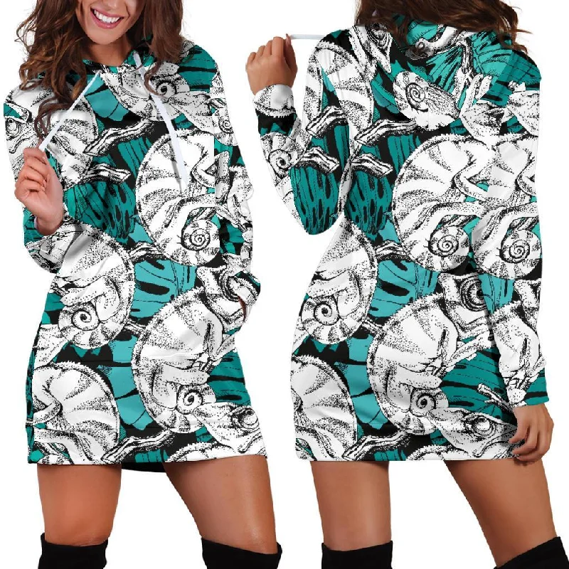 Cartoon Chameleon Pattern Print Women Hoodie Dress Hoodie Crop Top Short Trendy