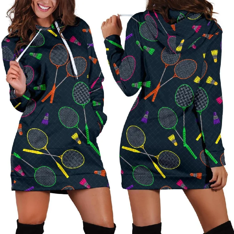 Badminton Colorful Pattern Print Women Hoodie Dress Hoodie with Elastic Cuffs Stretchable Comfortable Badminton Colorful Pattern Print Women Hoodie Dress Hoodie with Elastic Cuffs Stretchable Comfortable