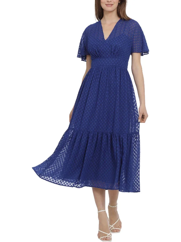 Womens Tiered Polyester Midi Dress Tunics Distressed trendy