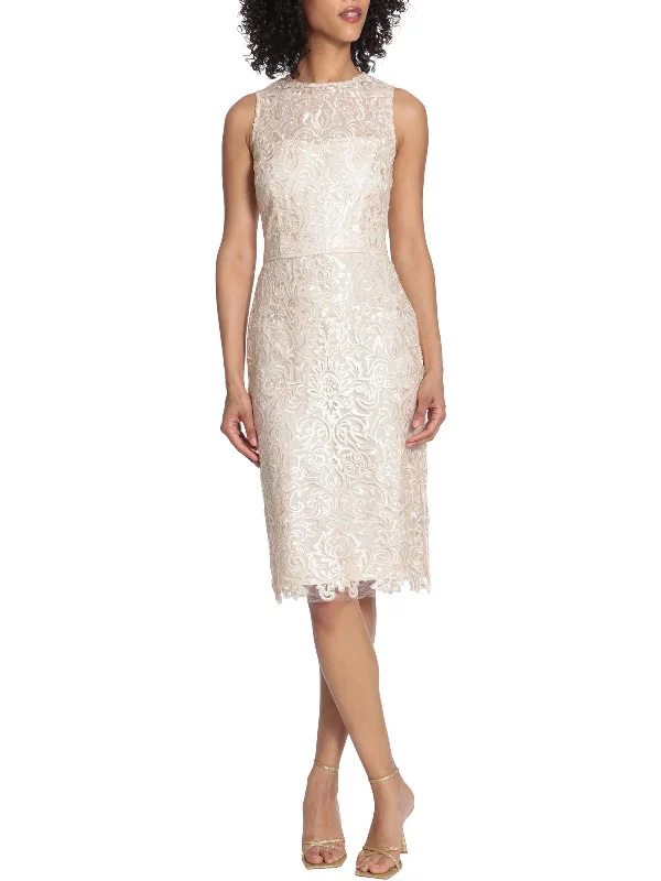 Womens Sequined Embroidered Cocktail And Party Dress Crew Neckline Casual
