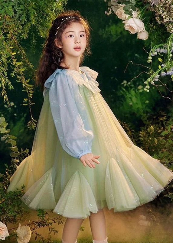 Beautiful Green Sequins Tulle Kids Long Dresses Puff Sleeve TV031 Tunics Luxurious premium Beautiful Green Sequins Tulle Kids Long Dresses Puff Sleeve TV031 Tunics Luxurious premium