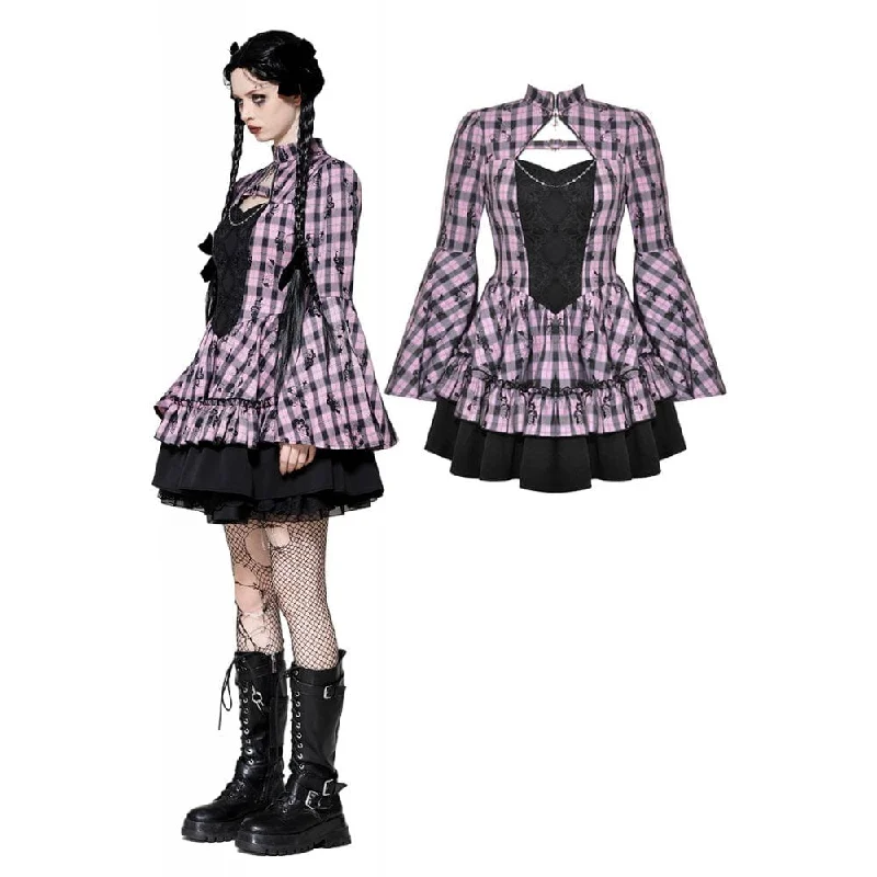 Women's Lolita Contrast Color Ruffled Plaid Homecoming Dress Casual Short Summer