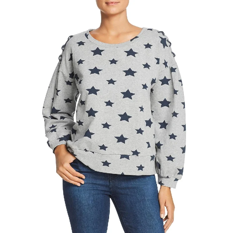 Billy T Womens Star Print Lace-Up Sweatshirt Hoodie with Tied Waist Feminine Flattering Billy T Womens Star Print Lace-Up Sweatshirt Hoodie with Tied Waist Feminine Flattering