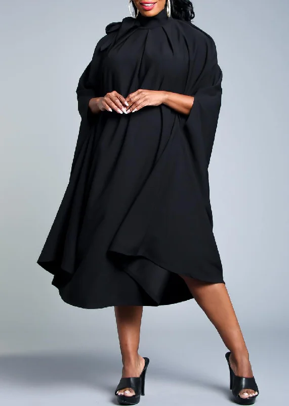 HI Curvy Plus Size Women Mock Neck Cape Midi Dress Tunics Custom made