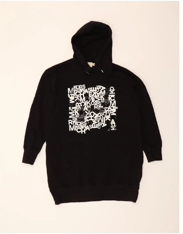 MICHAEL KORS Womens Graphic Hoodie Dress UK 16 Large Black Cotton Hoodie with Sequins Glamorous Eye-catching MICHAEL KORS Womens Graphic Hoodie Dress UK 16 Large Black Cotton Hoodie with Sequins Glamorous Eye-catching
