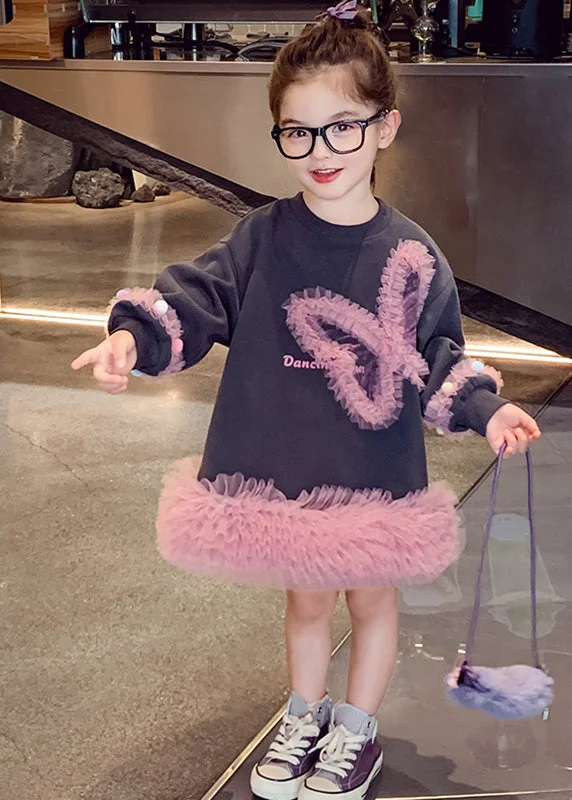 Chic Dark Grey O-Neck Print Tulle Kids Maxi Dresses Lantern Sleeve TG010 Tunics Practical durable Chic Dark Grey O-Neck Print Tulle Kids Maxi Dresses Lantern Sleeve TG010 Tunics Practical durable