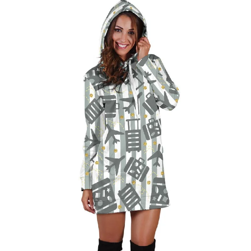Airplane Luggage Pattern Print Women Hoodie Dress Hoodie Sweatshirt Pullover