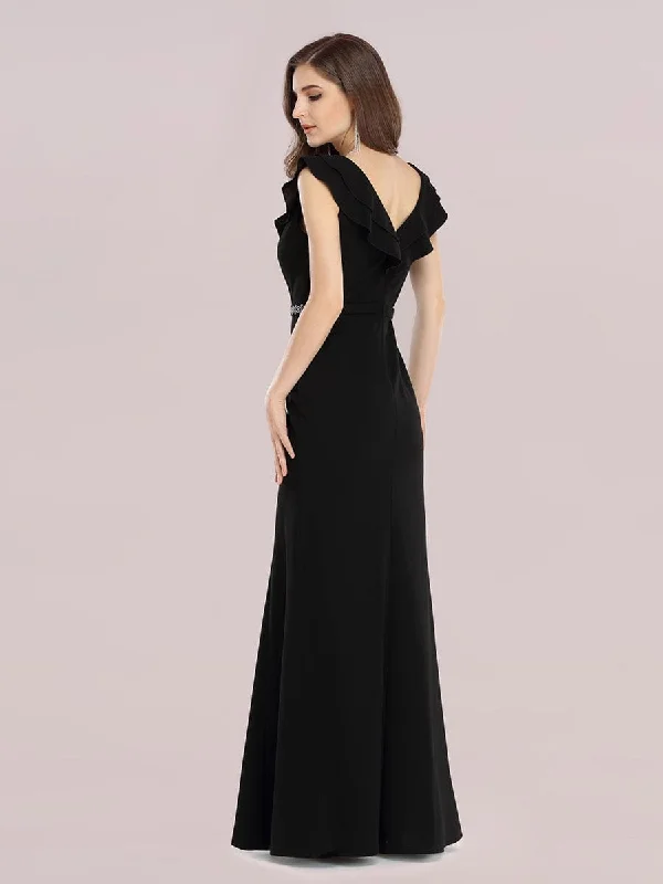 Black Mini Dress with Pearl Buttons Classic Solid Mini Dress