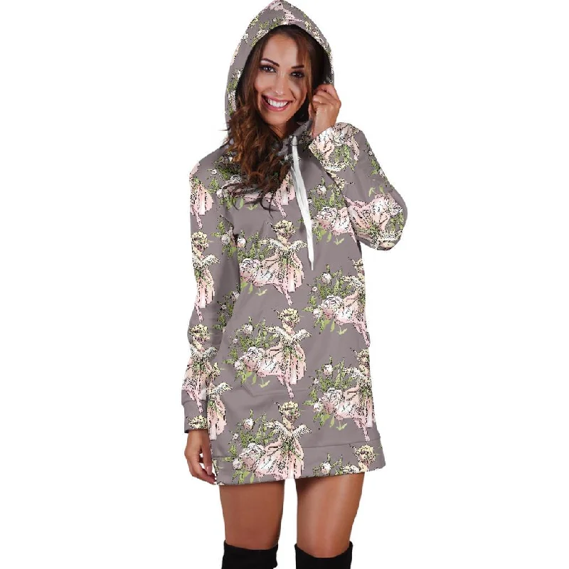 Angel Floral Print Pattern Women Hoodie Dress Hoodie with Tied Waist Feminine Flattering Angel Floral Print Pattern Women Hoodie Dress Hoodie with Tied Waist Feminine Flattering