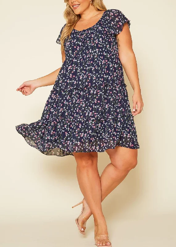 HI Curvy Plus Size Women Tiered Floral Dress Tunics Satin smooth