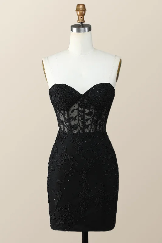 Sweetheart Black Lace Tight Mini Dress Stylish Sweetheart Mini Dress