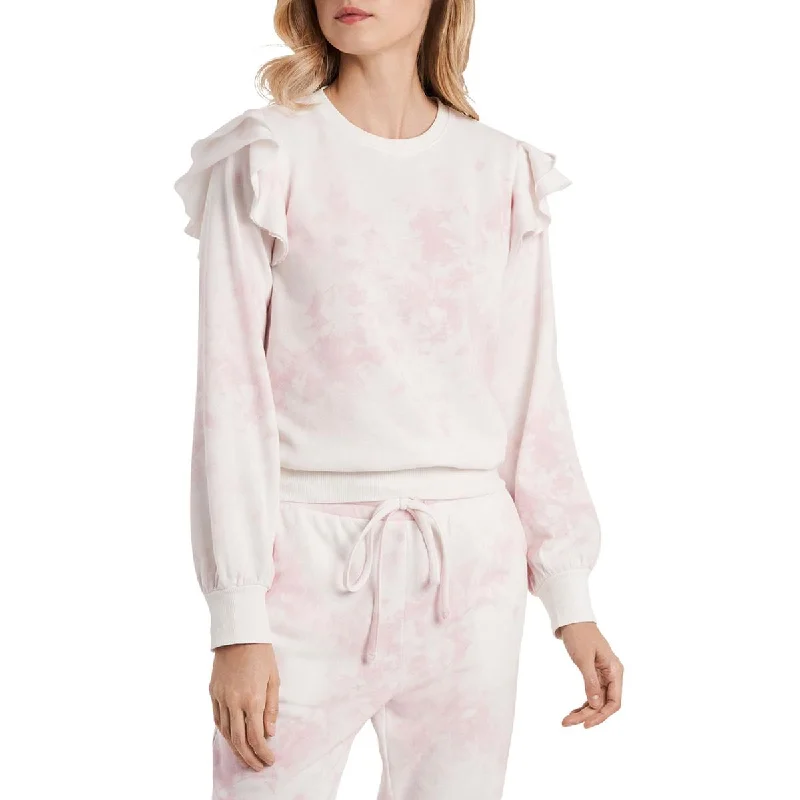 1.State Womens Tie Dye Ruffle Sweatshirt Hoodie with Hem Fringe Bohemian Relaxed